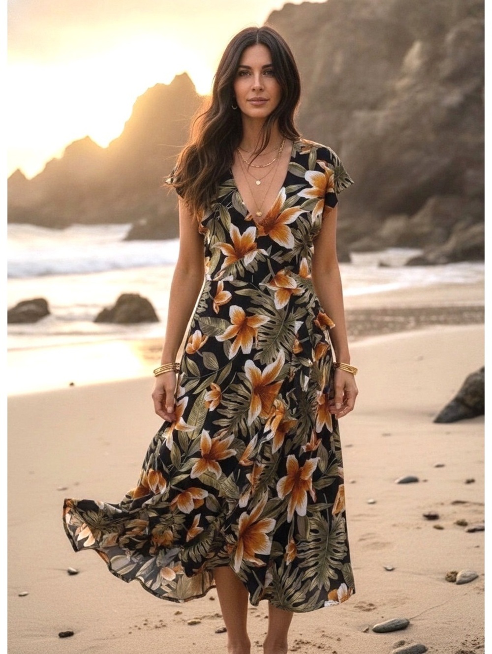 Loveriche Tropical Floral Maxi Dress, Size Medium